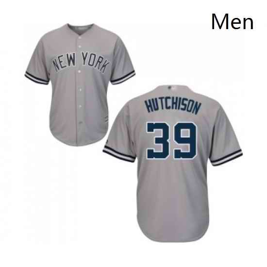 Mens New York Yankees 39 Drew Hutchison Replica Grey Road Baseball Jersey